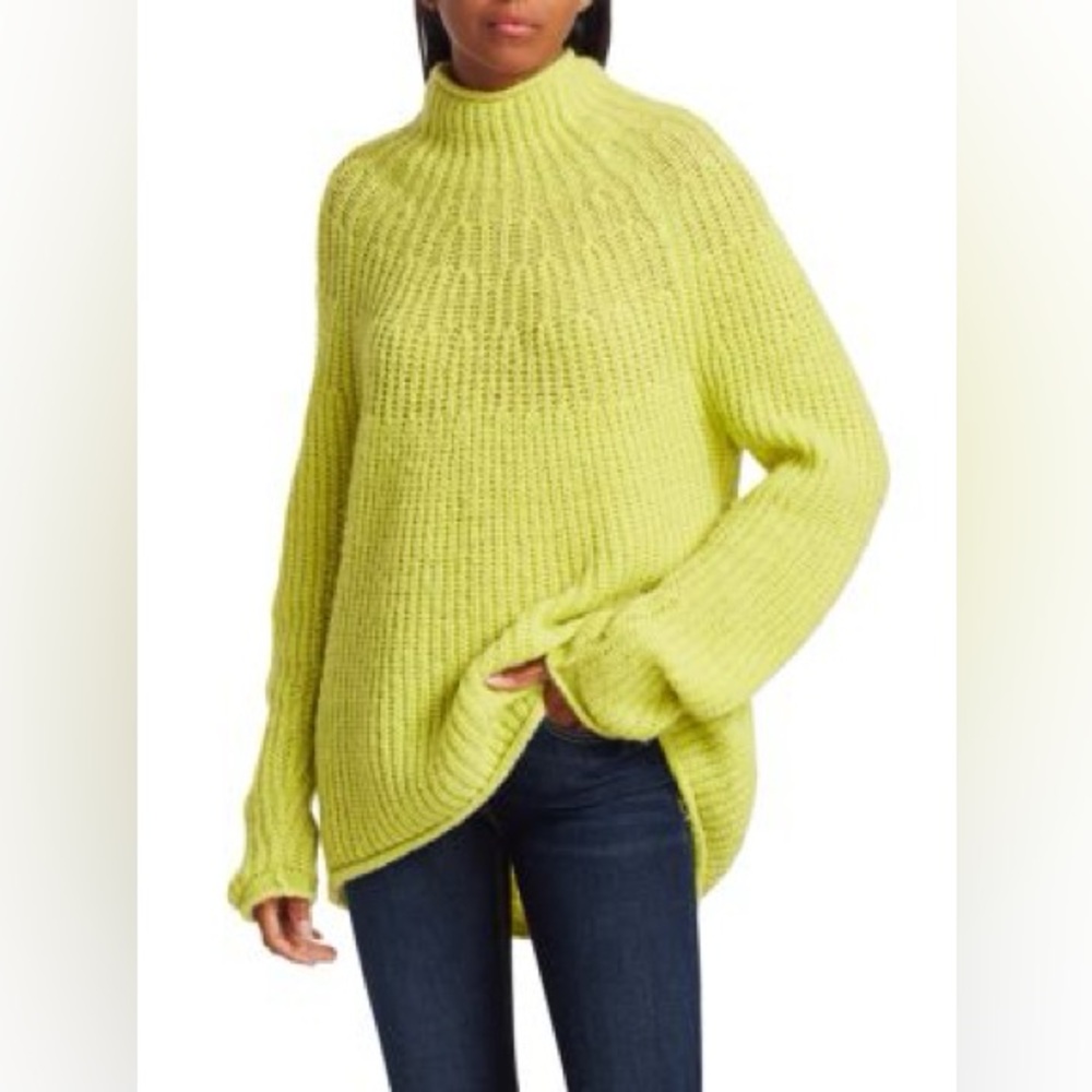 RAG & BONE Joseph Turtleneck wool knit oversized green rolled hem statement XS‎